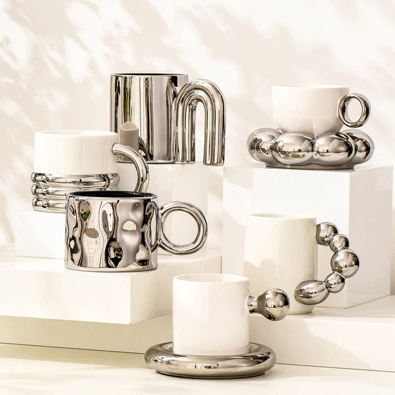 Ceramic Luxury Mugs - Silver Finish