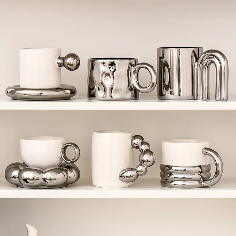 Ceramic Luxury Mugs - Silver Finish