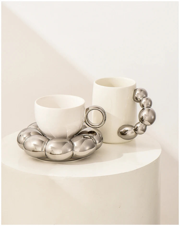 Ceramic Luxury Mugs - Silver Finish