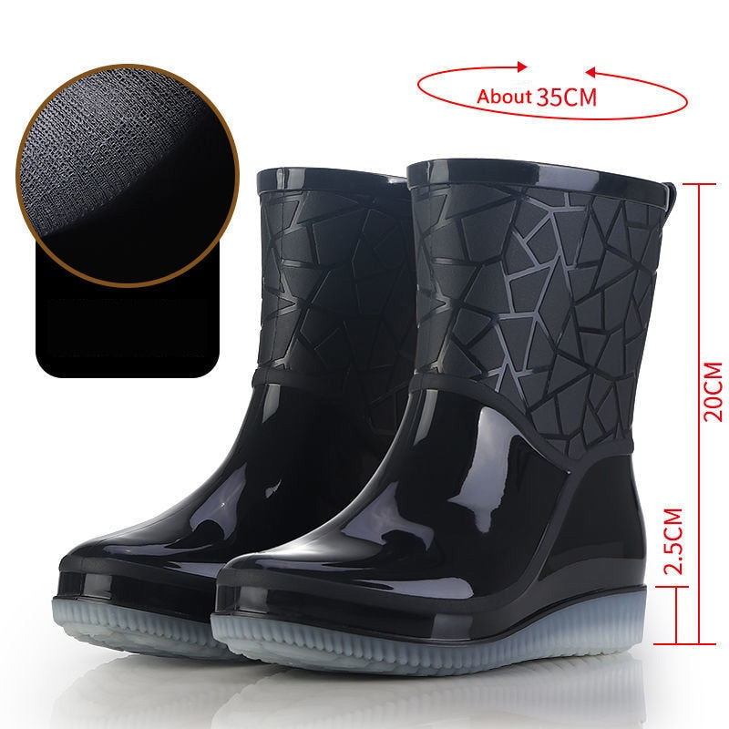 Gumboots /  Mid-Calf Rain Boots - Fretwork