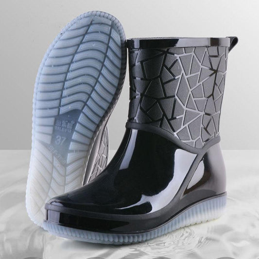 Gumboots /  Mid-Calf Rain Boots - Fretwork