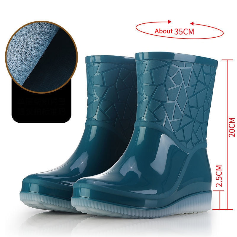 Gumboots /  Mid-Calf Rain Boots - Fretwork