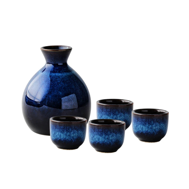 Japanese Sake Set - Blue Ceramic