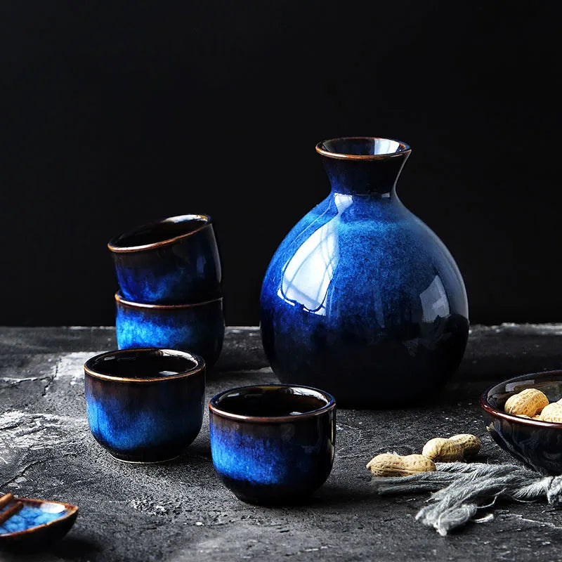 Japanese Sake Set - Blue Ceramic