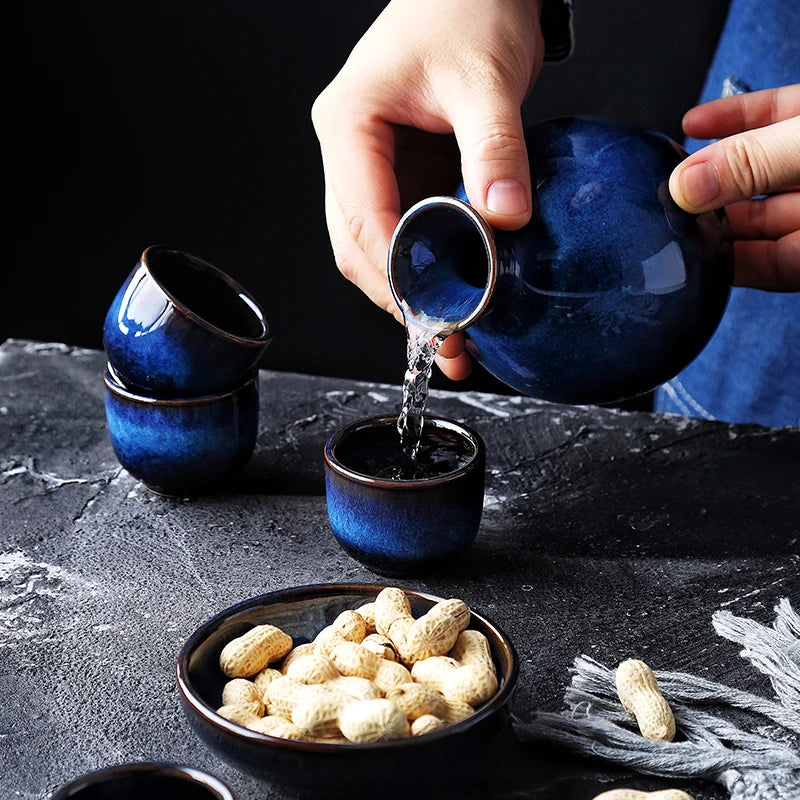 Japanese Sake Set - Blue Ceramic