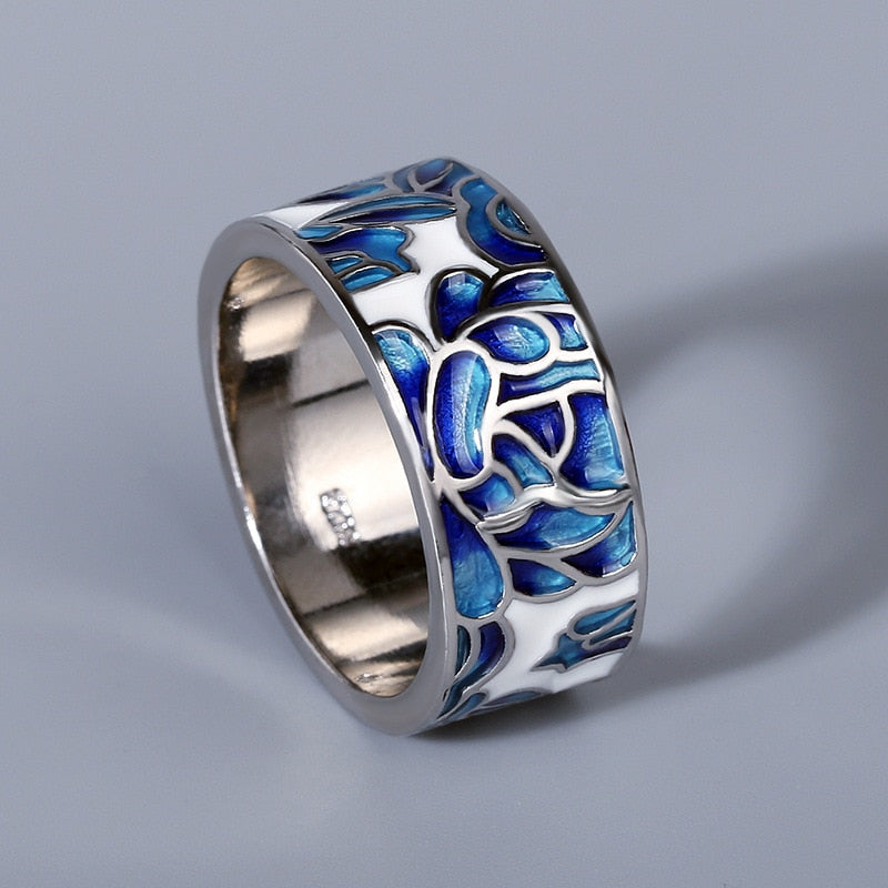 Enamel Ring - Blue + White