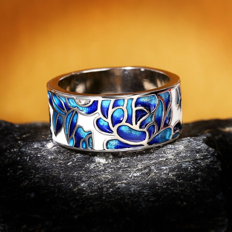 Enamel Ring - Blue + White