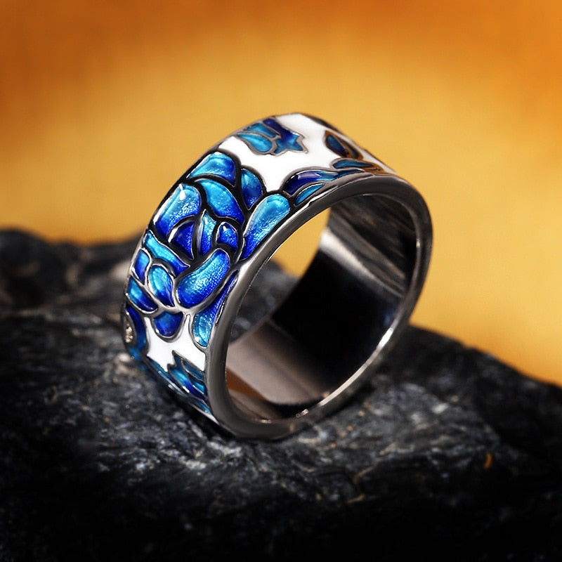 Enamel Ring - Blue + White