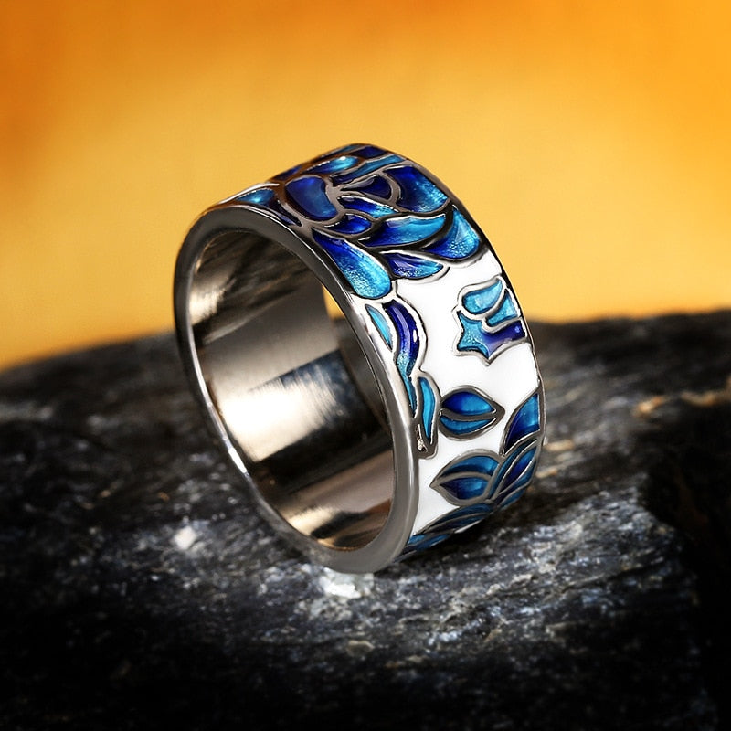 Enamel Ring - Blue + White